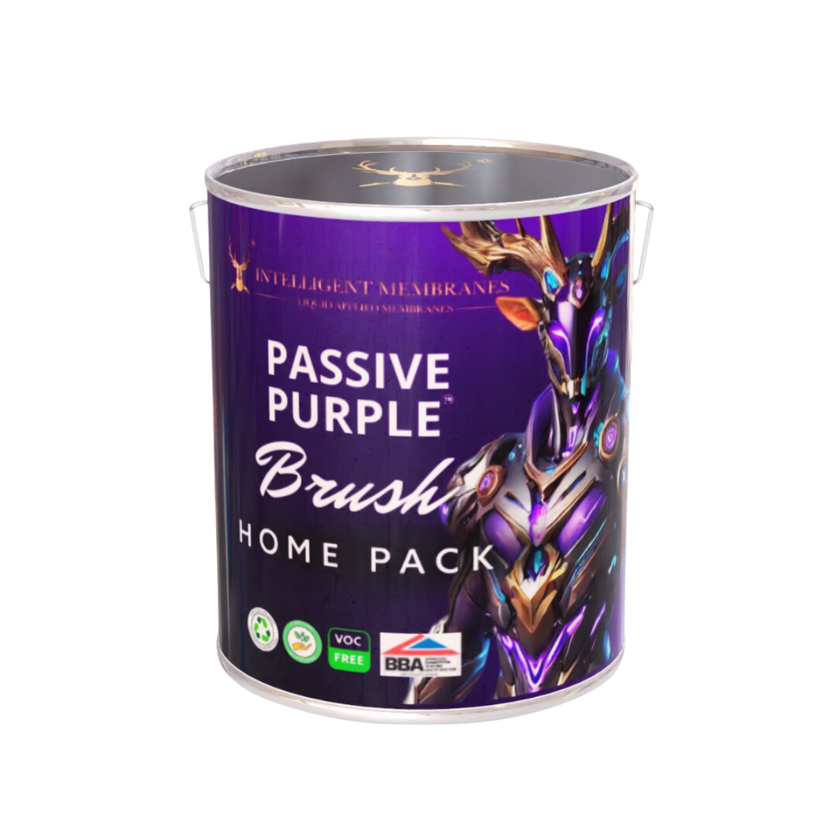 Passive Purple Brush airtight liquid coating designed for sealing junctions, OSB joints, and penetrations in high-performance buildings.