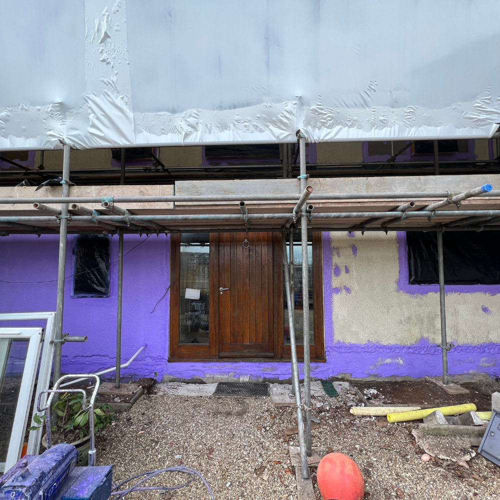 Completed airtight layer using Passive Purple before rendering in a London retrofit project.
