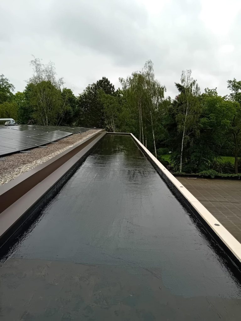 "Liquid-applied black roofing membrane providing durable, flexible protection for new and refurbished roofs."